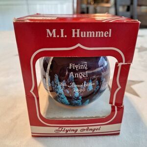 Vintage 1990 Hummel Glass Christmas Ornament Flying Angel 8th Annual Edition‎